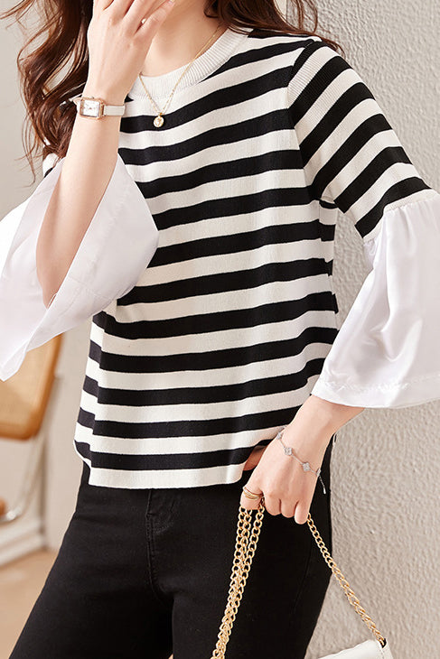 異素材トランペットスリーブシンプルTシャツ　3色入 - liwisi