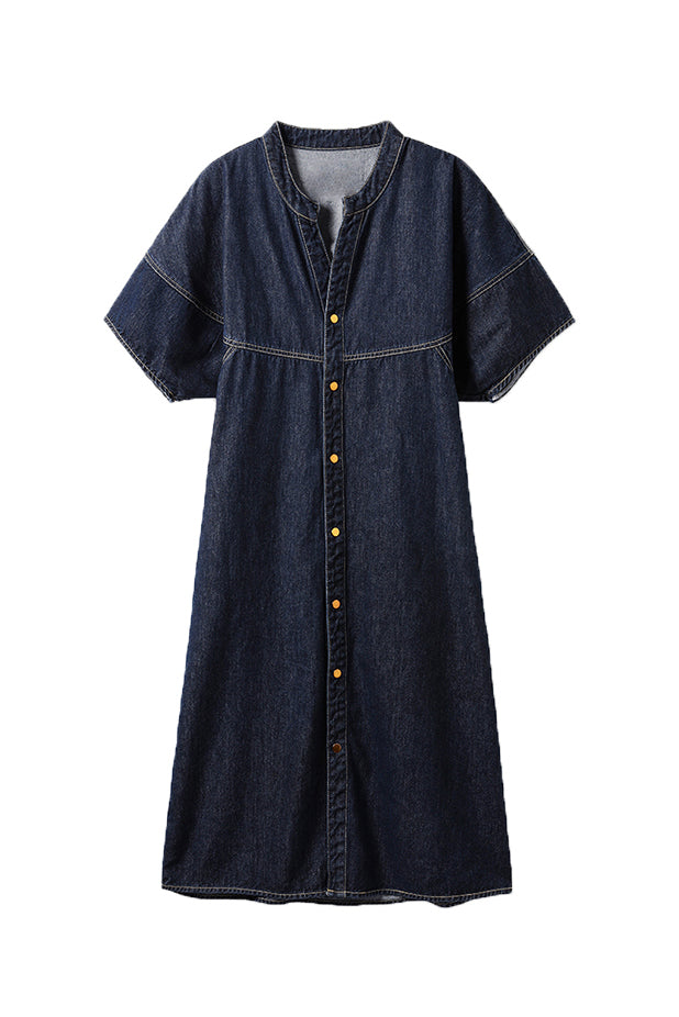 スキッパーカラーデニムロングシフトワンピース　2色入 - liwisi