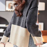 Casual Star‑Decorated Color‑Block Slit Knit Sweater