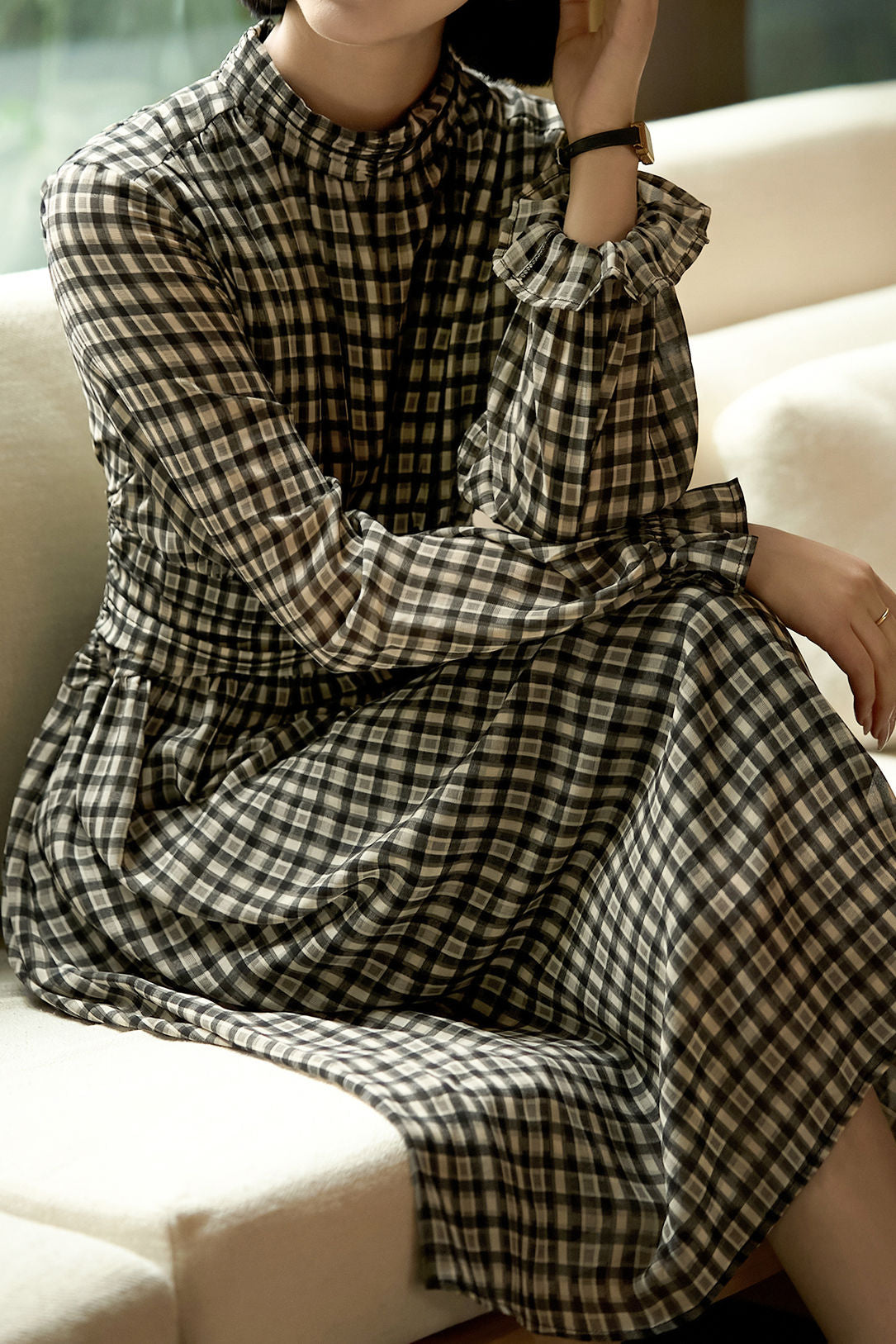 Elegant Office Plaid High-Waisted A-Line Dress - liwisi