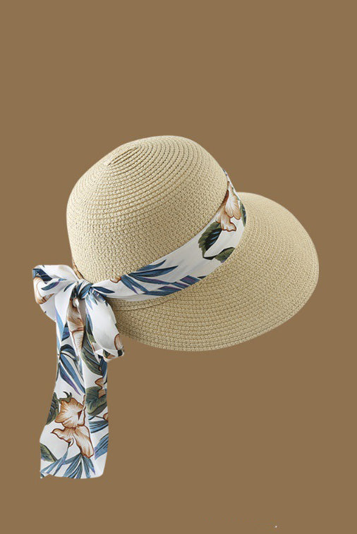 リゾート風花柄スカーフ装飾麦わら帽子　5色入 - liwisi