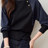Stylish Casual Spliced Crew Neck Hoodie - liwisi