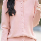 Elegant Commuter Loose Hooded Knit Cardigan With Round Buttons