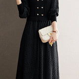 Mixed Material Heart Double Button Knit Dress - 3 Colors Available