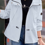 Casual Hooded Zip Drawstring Long Sleeve Coat