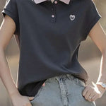 Casual color-block polo collar T-shirt. - liwisi