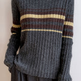 Vintage Commuter Vertical Rib Mock Neck Striped Knit Top