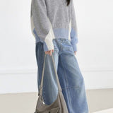 Casual Geometric Color‑Block Spliced Polo Collar Sweater