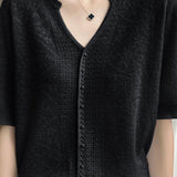Key Neck Pearl Decor Jacquard Knit - 4 Colors Available