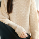 Elegant Geometric Plaid Mock Neck Knit Sweater