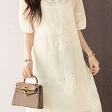 French Date Embroidery Lantern Sleeve Women's Dress