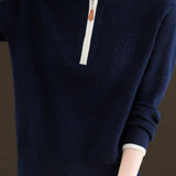 Gentle Commuter Contrast Half-Zip Lapel Knit Top