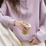 Casual Crew Neck Drawstring Drop Shoulder Long Sleeve Sweatshirt