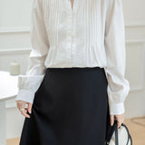 French Elegant Ruffle Collar Accordion Pleat Long Sleeve Blouse