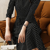 Elegant Vintage Polka Dot Ruffled Dress