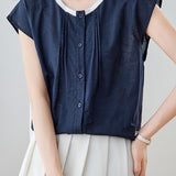 Delicate Lace Collar Pleated Short Sleeve Blouse