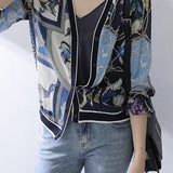 V-Neck Flower Print Short Sleeve Cardigan