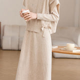 Casual Fake Two-Piece Side Tie Ribbed Knit Dress