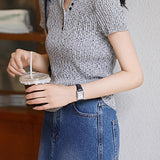 Key Neck Button Decor Knit Top