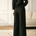 Elegant Contrast Color Patchwork Knit Top & Wide-Leg Pants Two-Piece Set - liwisi
