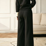 Elegant Contrast Color Patchwork Knit Top & Wide-Leg Pants Two-Piece Set - liwisi