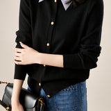 Layered Look Shirt Collar Striped Contrast Knit Cardigan - 3 Colors Available