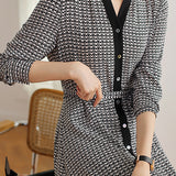 Skipper Collar Printed Tie-Belted Dress with Lining