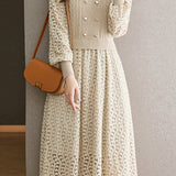 Mixed Material Heart Double Button Knit Dress - 3 Colors Available