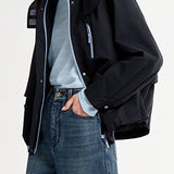 Casual Stand Collar Hooded Zip Drawstring Long Sleeve Coat
