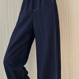 Casual Commuter Stitched Split Wide-Leg Jeans