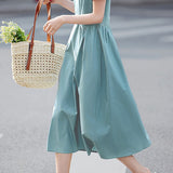 Elegant Puff Sleeve Waist Pleated Dress