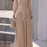 French Commuter Tie Mock Neck Long-Sleeve Dress