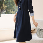 Casual Office Fake Two-Piece Paneled A-Line Shirt Dress - liwisi