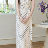 Casual Cotton Linen Polka Dot Dress - liwisi