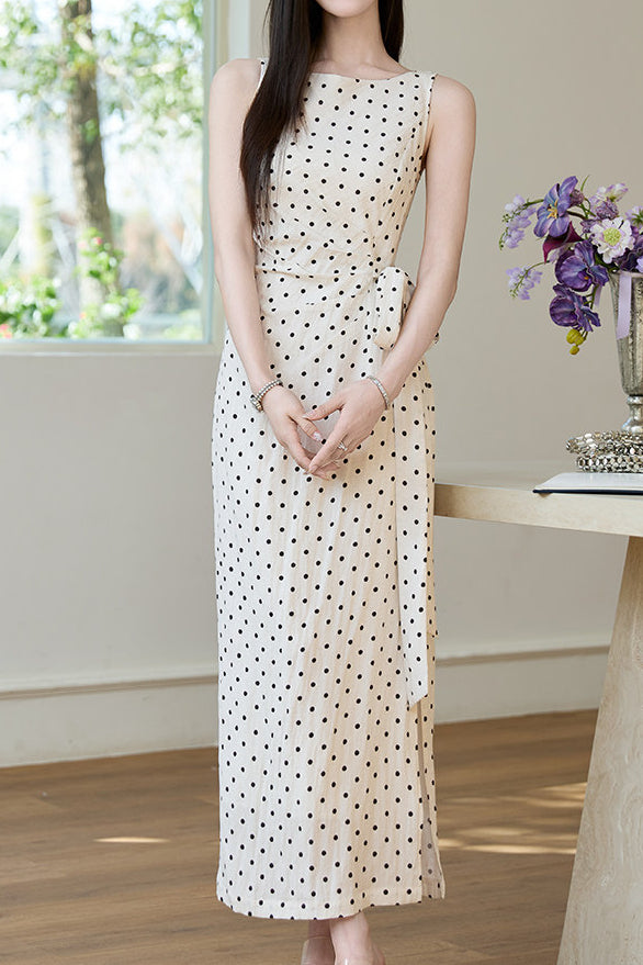 Casual Cotton Linen Polka Dot Dress - liwisi