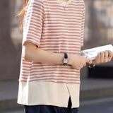 Casual Color Block Spliced Striped Short Sleeve T-Shirt