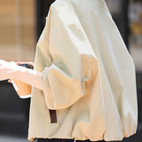 Casual Color‑Block Faux Leather Collar Zip‑And‑Button Long‑Sleeve Jacket