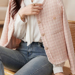 Elegant Tweed Short-Length Frayed Long-Sleeve Jacket - liwisi