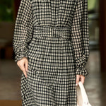 Elegant Office Plaid High-Waisted A-Line Dress - liwisi