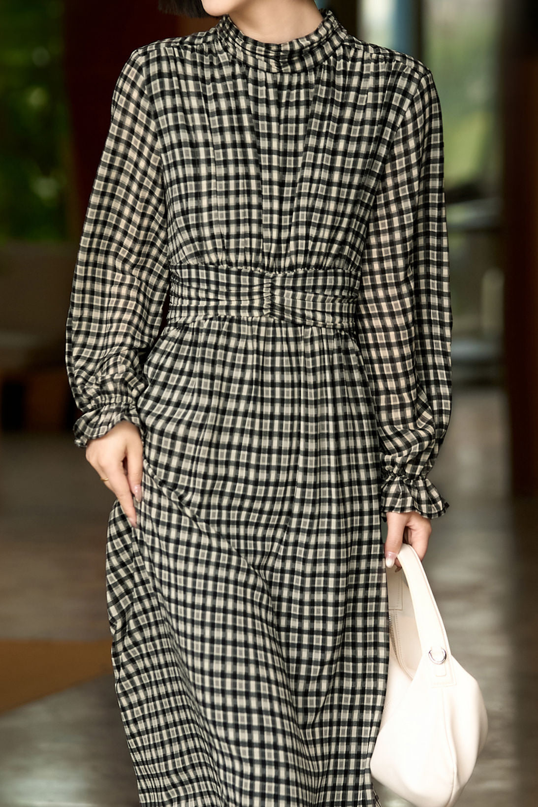 Elegant Office Plaid High-Waisted A-Line Dress - liwisi