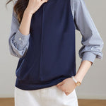 Casual Striped Paneled Fake Two-Piece Pullover Hoodie - liwisi