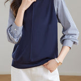 Casual Striped Paneled Fake Two-Piece Pullover Hoodie - liwisi