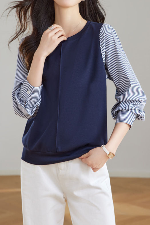 Casual Striped Paneled Fake Two-Piece Pullover Hoodie - liwisi
