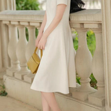 Elegant Commuter V-Neck Pearl Button Waist-Cinched Dress