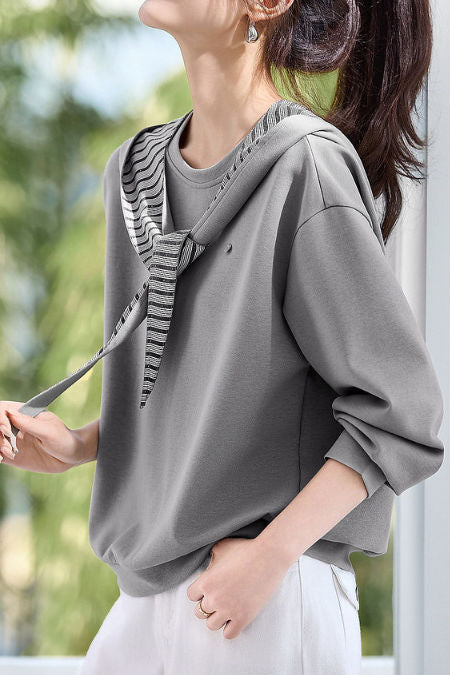 Casual Striped Shawl Hooded Sweatshirt - liwisi