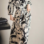 Stylish Printed Waist-Cinched Dress - liwisi