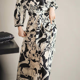 Stylish Printed Waist-Cinched Dress - liwisi