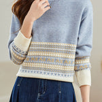 Slouchy Half-High Neck Color-Block Knit Top - liwisi