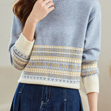Slouchy Half-High Neck Color-Block Knit Top - liwisi