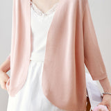 Temperament Commuter Thin V-Neck Three-Quarter Sleeve Knit Cardigan